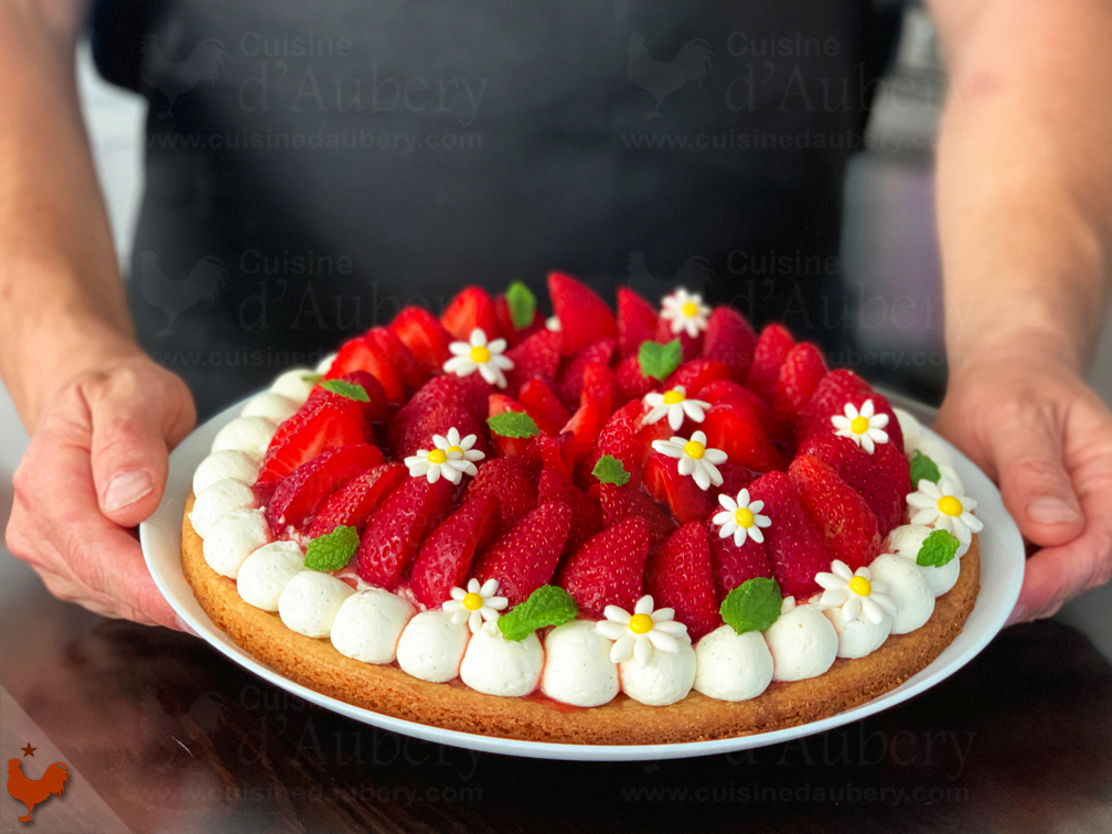 La Tarte aux Fraises sur sablé breton et crème mascarpone vanille