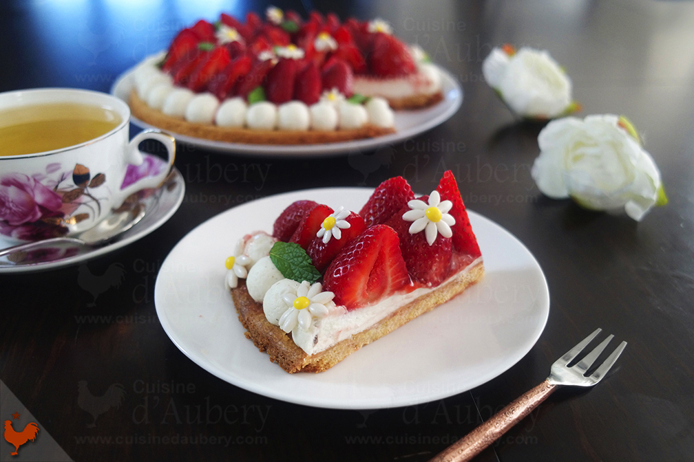 La Tarte aux Fraises sur sablé breton et crème mascarpone vanille